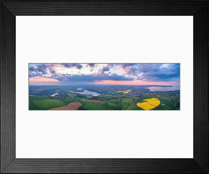 Framed Print : Sunset over Rapeseed fields and Farmlands from a drone, Paignton and Brixham, River Dart, Devon, England Framed Print : Sunset over Rapeseed fields and Farmlands from a drone, Paignton and Brixham, River Dart, Devon, England
