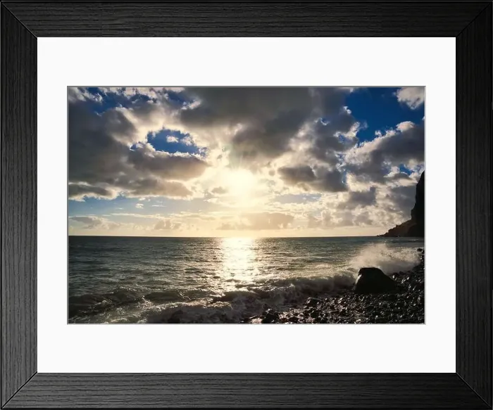 Framed Print : beautiful waves and wind by sunset on the coast on the Island of Madeira in the Atlantic Ocean of Portugal. Madeira Framed Print : beautiful waves and wind by sunset on the coast on the Island of Madeira in the Atlantic Ocean of Portugal. Madeira