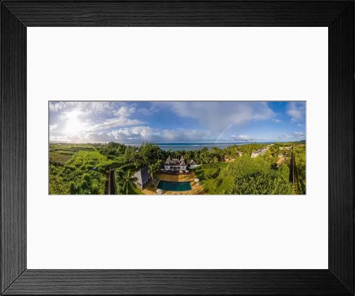 Framed Print : old plantation house with swimming pool and beach chairs by the ocean Framed Print : old plantation house with swimming pool and beach chairs by the ocean