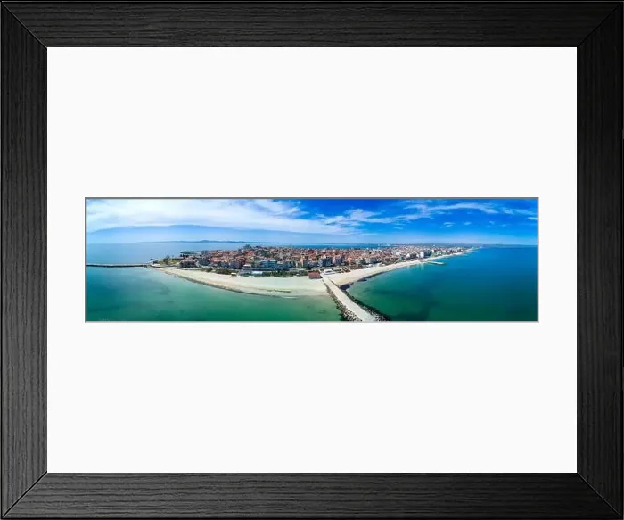Framed Print : Panoramic bird's eye view over small ancient resort town of Pomorie with old European small houses Framed Print : Panoramic bird's eye view over small ancient resort town of Pomorie with old European small houses