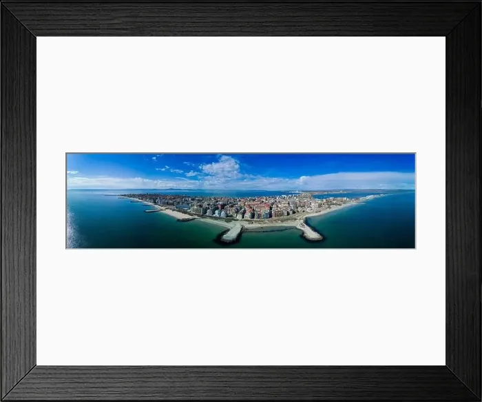 Framed Print : Panoramic bird's eye view over small ancient resort town of Pomorie with old European small houses Framed Print : Panoramic bird's eye view over small ancient resort town of Pomorie with old European small houses