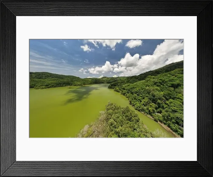 Framed Print : Panorama landscape nature lake or pond Aerial view drone shot of scenery mountain green tropical rainforest Framed Print : Panorama landscape nature lake or pond Aerial view drone shot of scenery mountain green tropical rainforest