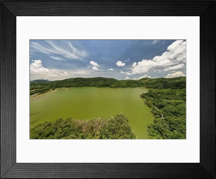 Framed Print : Panorama landscape nature lake or pond Aerial view drone shot of scenery mountain green tropical rainforest Framed Print : Panorama landscape nature lake or pond Aerial view drone shot of scenery mountain green tropical rainforest