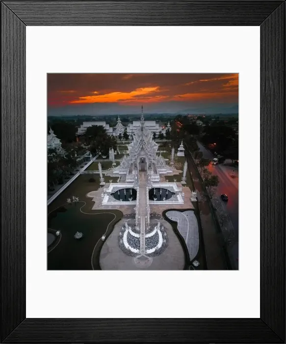 Framed Print : Aerial view of Wat Rong Khun, the white temple, at sunrise, in Chiang Rai, Thailand, south east asia Framed Print : Aerial view of Wat Rong Khun, the white temple, at sunrise, in Chiang Rai, Thailand, south east asia