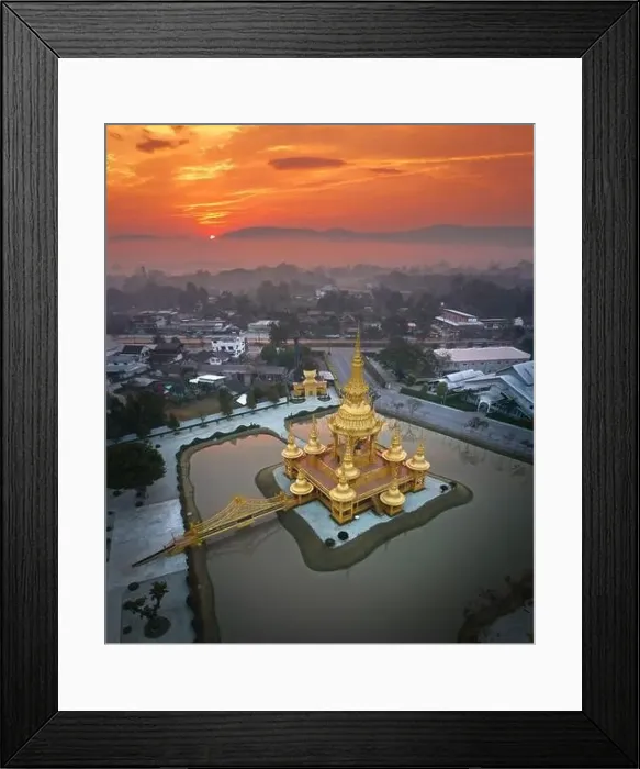 Framed Print : Aerial view of Wat Rong Khun, the white temple, at sunrise, in Chiang Rai, Thailand, south east asia Framed Print : Aerial view of Wat Rong Khun, the white temple, at sunrise, in Chiang Rai, Thailand, south east asia