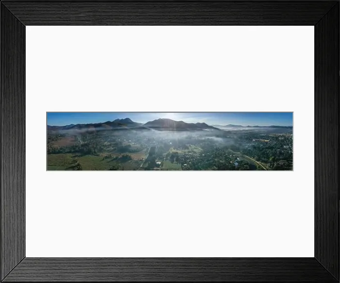 Framed Print : Aerial view of Pai during sunrise with fog in Mae Hong Son, Thailand. High quality Photo Framed Print : Aerial view of Pai during sunrise with fog in Mae Hong Son, Thailand. High quality Photo