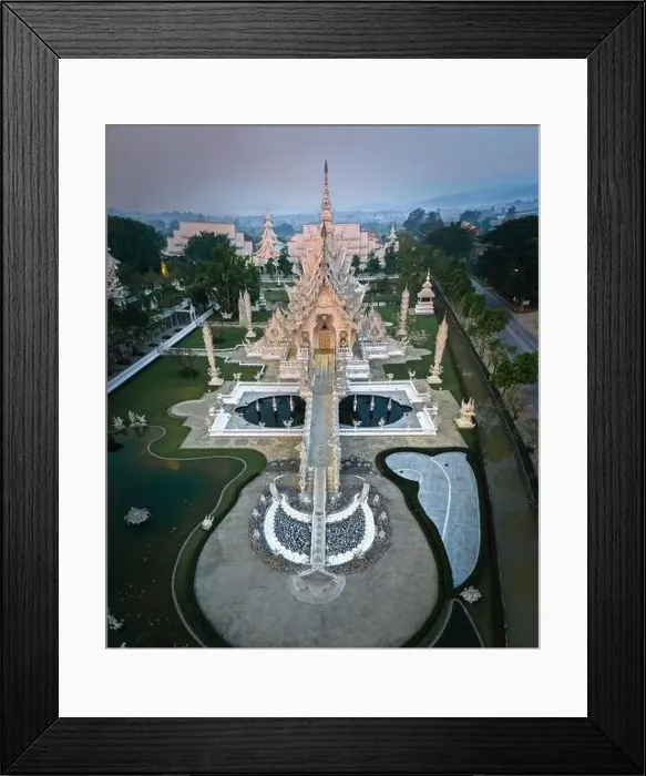 Framed Print : Aerial view of Wat Rong Khun, the white temple, at sunrise, in Chiang Rai, Thailand, south east asia Framed Print : Aerial view of Wat Rong Khun, the white temple, at sunrise, in Chiang Rai, Thailand, south east asia