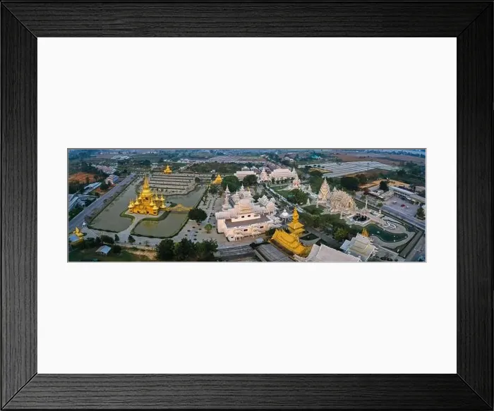 Framed Print : Aerial view of Wat Rong Khun, the white temple, at sunrise, in Chiang Rai, Thailand, south east asia Framed Print : Aerial view of Wat Rong Khun, the white temple, at sunrise, in Chiang Rai, Thailand, south east asia