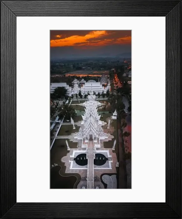 Framed Print : Aerial view of Wat Rong Khun, the white temple, at sunrise, in Chiang Rai, Thailand, south east asia Framed Print : Aerial view of Wat Rong Khun, the white temple, at sunrise, in Chiang Rai, Thailand, south east asia