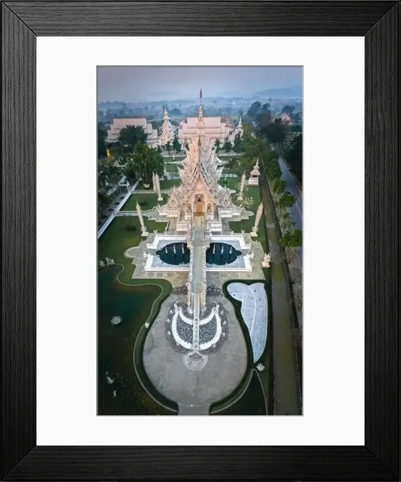Framed Print : Aerial view of Wat Rong Khun, the white temple, at sunrise, in Chiang Rai, Thailand, south east asia Framed Print : Aerial view of Wat Rong Khun, the white temple, at sunrise, in Chiang Rai, Thailand, south east asia