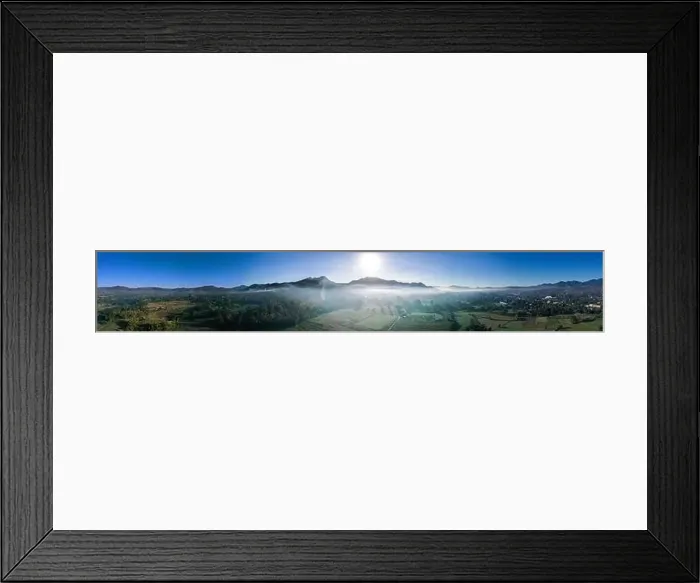 Framed Print : Aerial view of Pai during sunrise with fog in Mae Hong Son, Thailand. High quality Photo Framed Print : Aerial view of Pai during sunrise with fog in Mae Hong Son, Thailand. High quality Photo