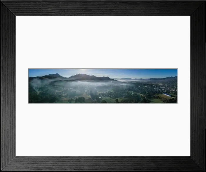 Framed Print : Aerial view of Pai during sunrise with fog in Mae Hong Son, Thailand. High quality Photo Framed Print : Aerial view of Pai during sunrise with fog in Mae Hong Son, Thailand. High quality Photo