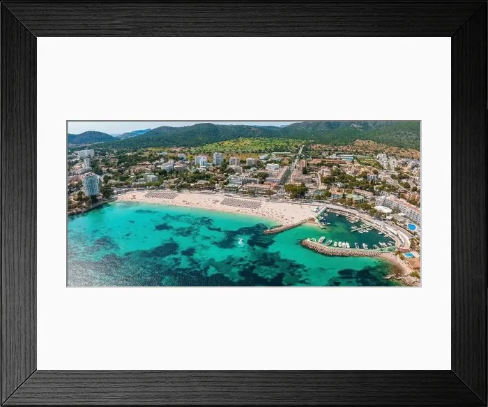 Framed Print : Aerial drone top down photo of small emerald sea tropical port Framed Print : Aerial drone top down photo of small emerald sea tropical port