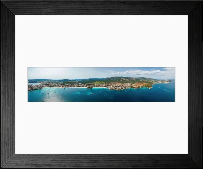 Framed Print : Aerial drone top down photo of small emerald sea tropical port Framed Print : Aerial drone top down photo of small emerald sea tropical port