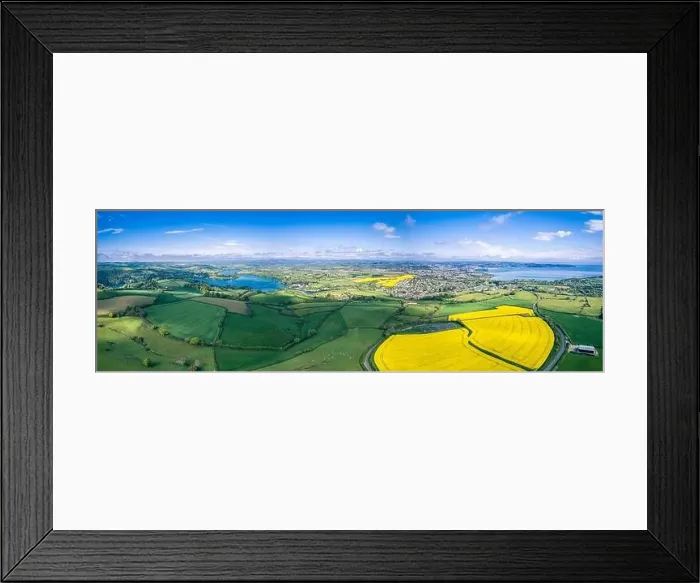 Framed Print : Panorama over Farmlands and Rapeseed fields from a drone, Devon, England Framed Print : Panorama over Farmlands and Rapeseed fields from a drone, Devon, England