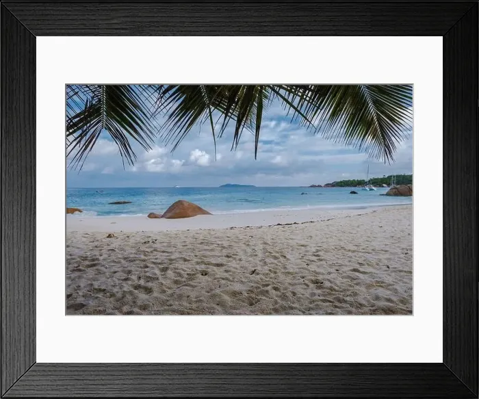 Framed Print : Praslin Seychelles tropical island with withe beaches and palm trees Framed Print : Praslin Seychelles tropical island with withe beaches and palm trees