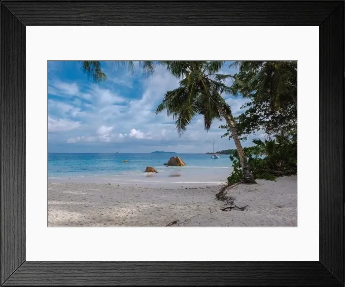 Framed Print : Praslin Seychelles tropical island with withe beaches and palm trees