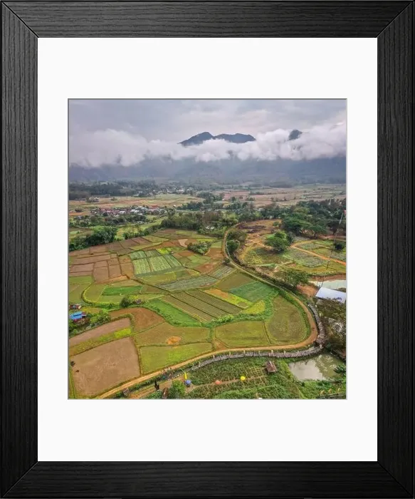 Framed Print : Aerial views of Pua and the rice fields in Nan province, Thailand Framed Print : Aerial views of Pua and the rice fields in Nan province, Thailand