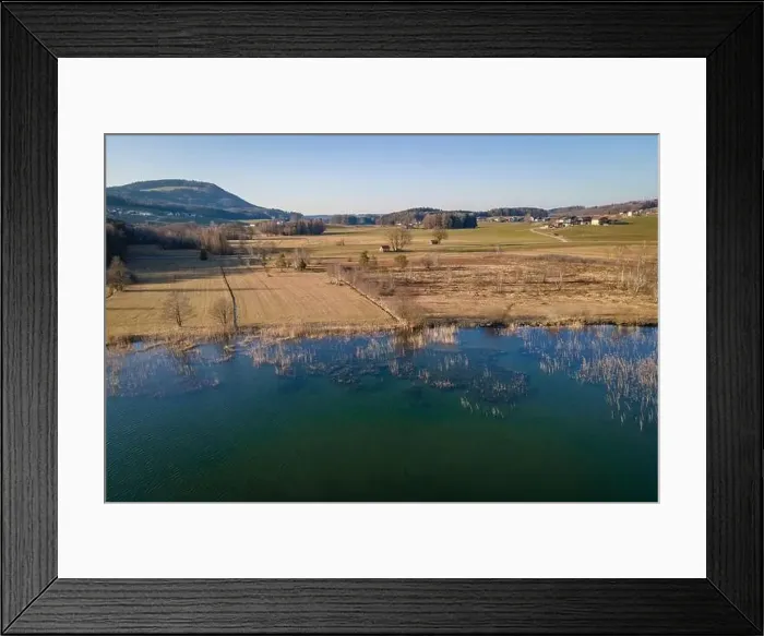 Framed Print : Aerial shot of the conservation area at the Irrsee in Austria Framed Print : Aerial shot of the conservation area at the Irrsee in Austria