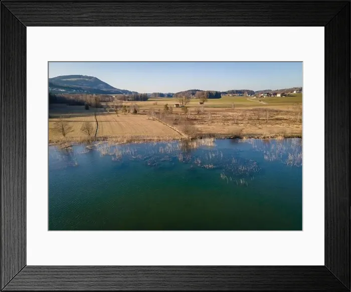 Framed Print : Aerial shot of the conservation area at the Irrsee in Austria Framed Print : Aerial shot of the conservation area at the Irrsee in Austria