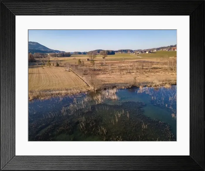 Framed Print : Aerial shot of the conservation area at the Irrsee in Austria Framed Print : Aerial shot of the conservation area at the Irrsee in Austria