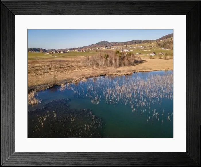 Framed Print : Aerial shot of the conservation area at the Irrsee in Austria Framed Print : Aerial shot of the conservation area at the Irrsee in Austria
