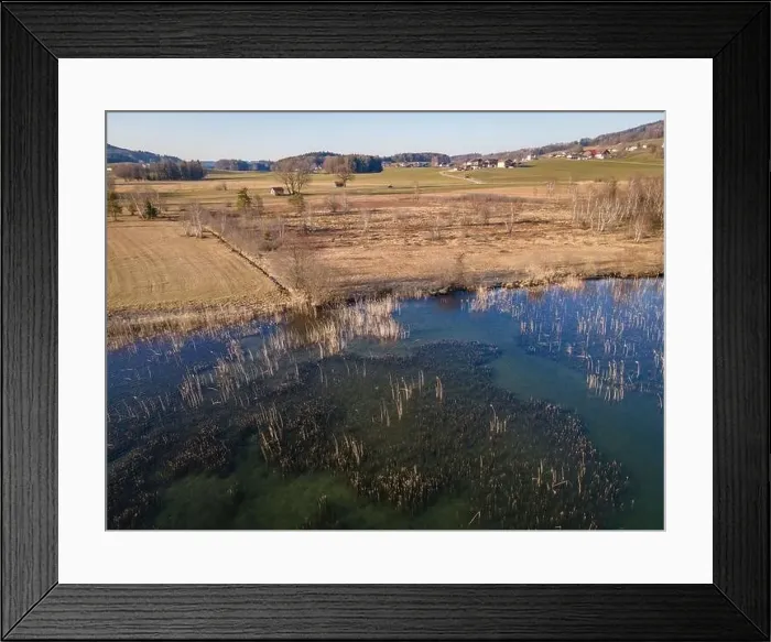 Framed Print : Aerial shot of the conservation area at the Irrsee in Austria Framed Print : Aerial shot of the conservation area at the Irrsee in Austria