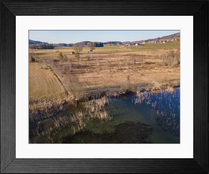Framed Print : Aerial shot of the conservation area at the Irrsee in Austria Framed Print : Aerial shot of the conservation area at the Irrsee in Austria