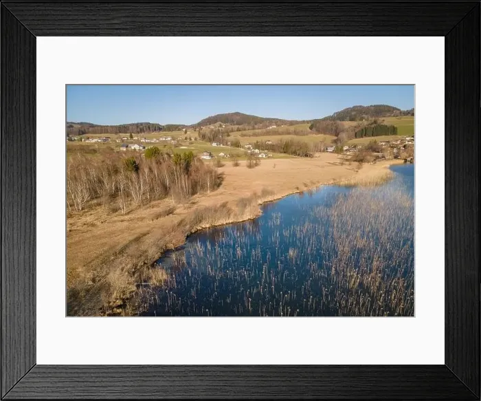 Framed Print : Aerial shot of the conservation area at the Irrsee in Austria Framed Print : Aerial shot of the conservation area at the Irrsee in Austria