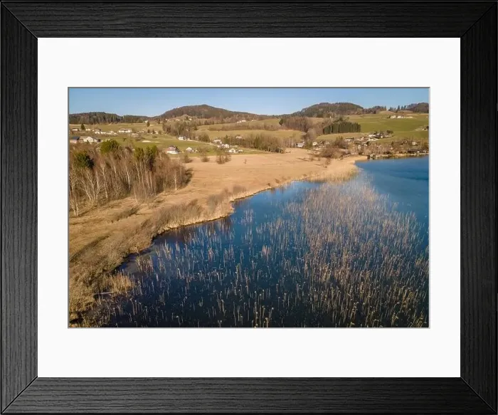 Framed Print : Aerial shot of the conservation area at the Irrsee in Austria Framed Print : Aerial shot of the conservation area at the Irrsee in Austria