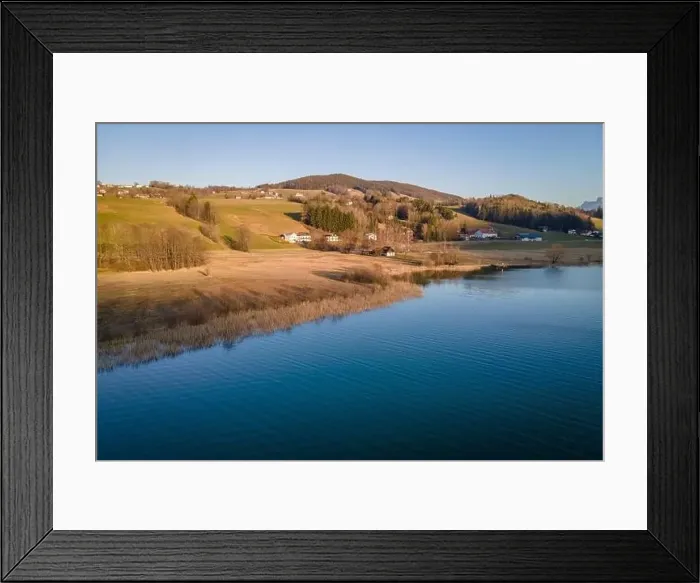 Framed Print : Aerial shot of the conservation area at the Irrsee in Austria Framed Print : Aerial shot of the conservation area at the Irrsee in Austria