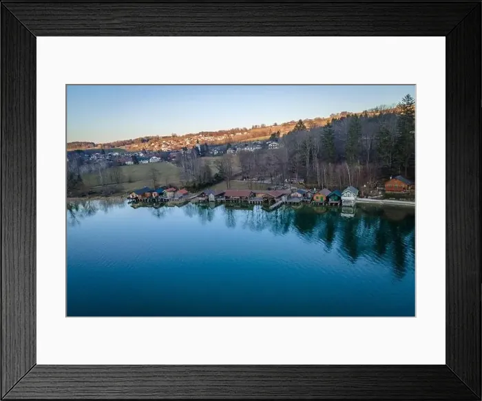 Framed Print : Wonderful bathing huts and boat sheds at the Irrsee in Austria Framed Print : Wonderful bathing huts and boat sheds at the Irrsee in Austria