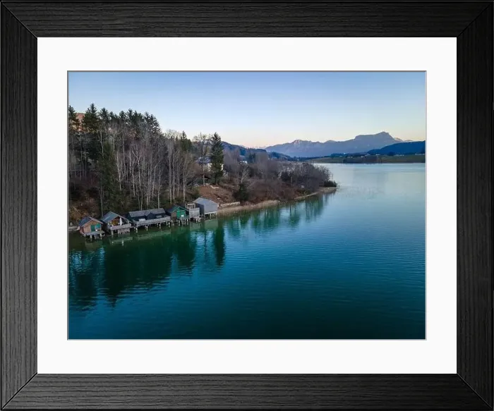 Framed Print : Wonderful bathing huts and boat sheds at the Irrsee in Austria Framed Print : Wonderful bathing huts and boat sheds at the Irrsee in Austria