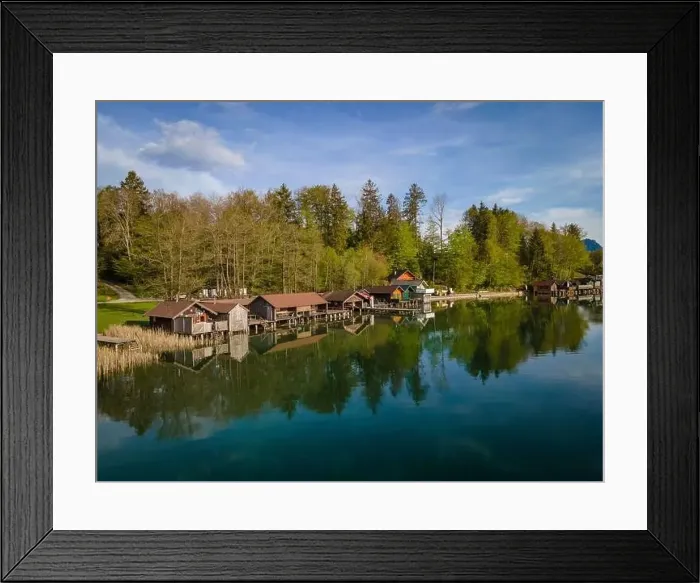 Framed Print : Wonderful bathing huts and boat sheds at the Irrsee in Austria Framed Print : Wonderful bathing huts and boat sheds at the Irrsee in Austria