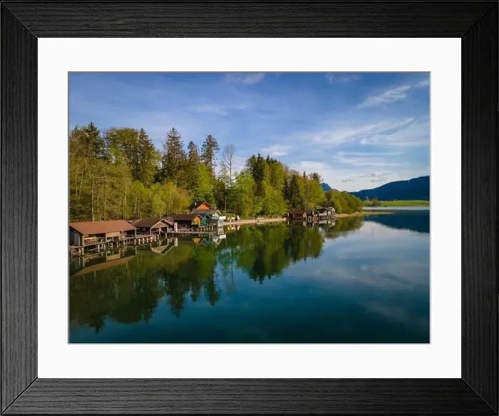 Framed Print : Wonderful bathing huts and boat sheds at the Irrsee in Austria Framed Print : Wonderful bathing huts and boat sheds at the Irrsee in Austria