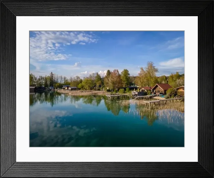 Framed Print : Wonderful bathing huts and boat sheds at the Irrsee in Austria Framed Print : Wonderful bathing huts and boat sheds at the Irrsee in Austria