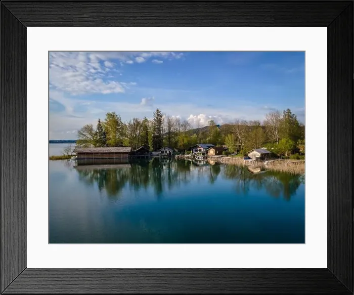 Framed Print : Wonderful bathing huts and boat sheds at the Irrsee in Austria Framed Print : Wonderful bathing huts and boat sheds at the Irrsee in Austria