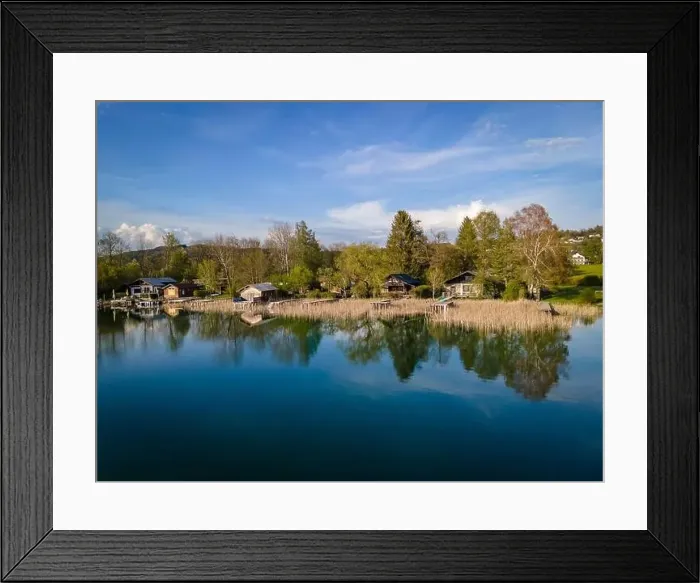 Framed Print : Wonderful bathing huts and boat sheds at the Irrsee in Austria Framed Print : Wonderful bathing huts and boat sheds at the Irrsee in Austria