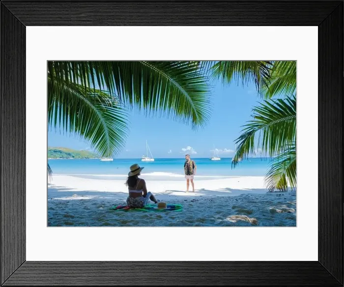 Framed Print : Praslin Seychelles tropical island with withe beaches and palm trees Framed Print : Praslin Seychelles tropical island with withe beaches and palm trees