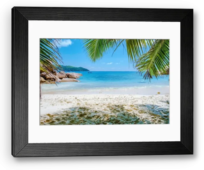 Framed Print : Praslin Seychelles tropical island with withe beaches and palm trees Framed Print : Praslin Seychelles tropical island with withe beaches and palm trees