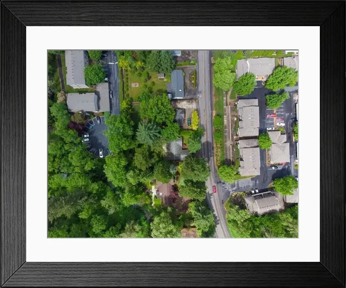Framed Print : Shooting from a drone. Suburb, small town Framed Print : Shooting from a drone. Suburb, small town