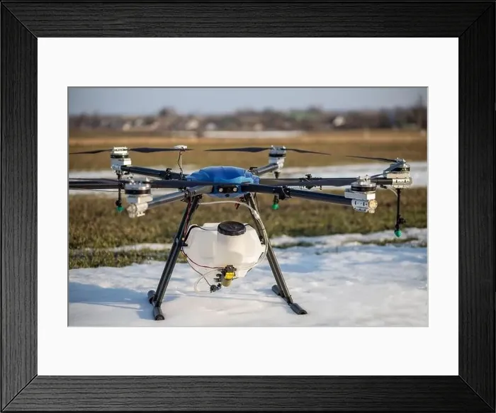 Framed Print : A beautiful blue agrodron stands on the field Framed Print : A beautiful blue agrodron stands on the field
