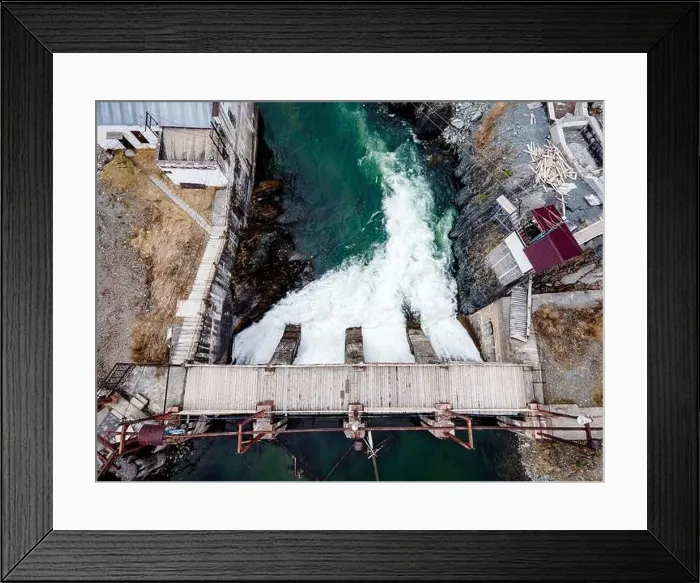 Framed Print : Old hydroelectric power station. Chemal Altai Republic. Russia aerial view from above by drones Framed Print : Old hydroelectric power station. Chemal Altai Republic. Russia aerial view from above by drones