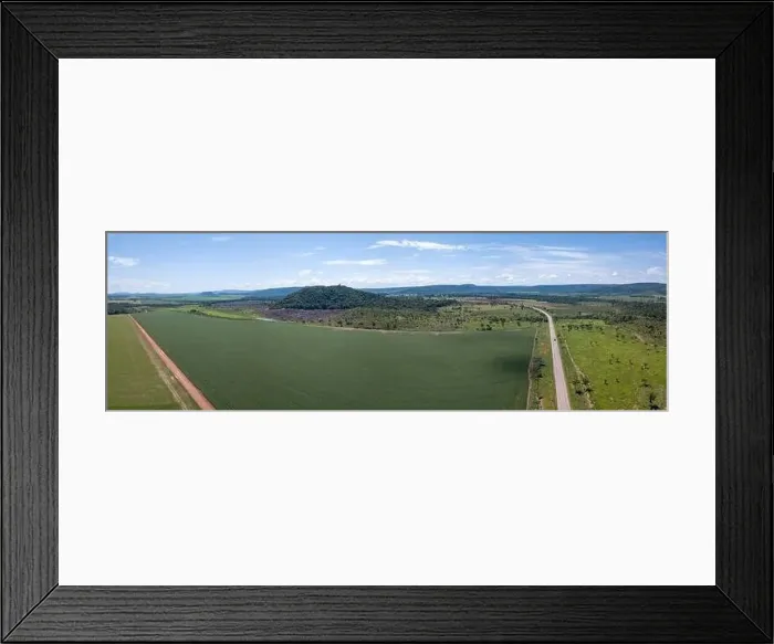 Framed Print : Drone aerial view of BR-163 road and huge soybean plantation area Framed Print : Drone aerial view of BR-163 road and huge soybean plantation area