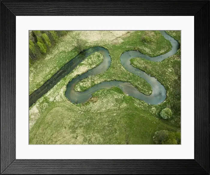 Framed Print : Aerial view of river valley in beautiful spring light Framed Print : Aerial view of river valley in beautiful spring light