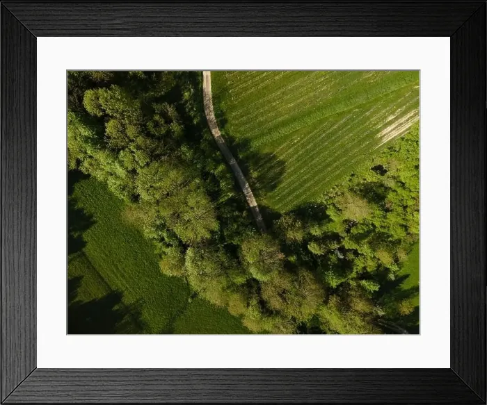 Framed Print : aerial drone flight over green meadows and forest in lower austria Framed Print : aerial drone flight over green meadows and forest in lower austria