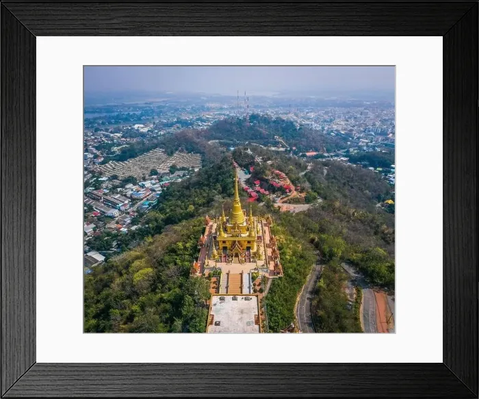 Framed Print : Aerial view of Wat Khiriwong temple on top of the mountain in Nakhon Sawan, Thailand Framed Print : Aerial view of Wat Khiriwong temple on top of the mountain in Nakhon Sawan, Thailand