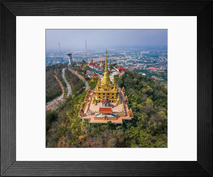 Framed Print : Aerial view of Wat Khiriwong temple on top of the mountain in Nakhon Sawan, Thailand Framed Print : Aerial view of Wat Khiriwong temple on top of the mountain in Nakhon Sawan, Thailand