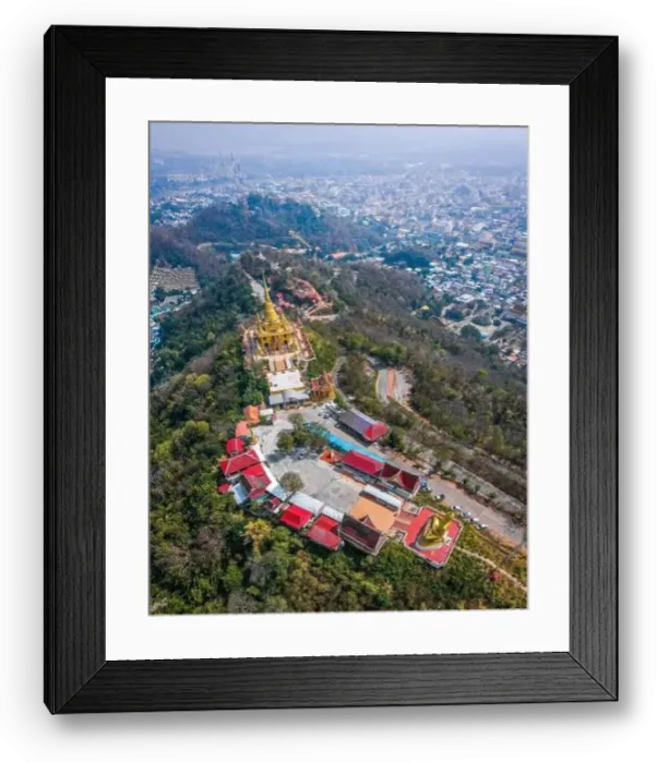 Framed Print : Aerial view of Wat Khiriwong temple on top of the mountain in Nakhon Sawan, Thailand Framed Print : Aerial view of Wat Khiriwong temple on top of the mountain in Nakhon Sawan, Thailand