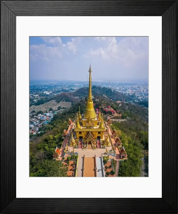 Framed Print : Aerial view of Wat Khiriwong temple on top of the mountain in Nakhon Sawan, Thailand